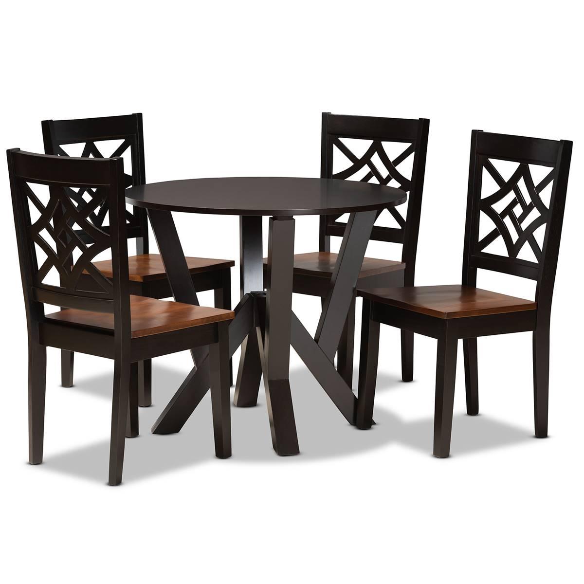 Baxton Studio Kaila Two-Tone Dark Brown Wood 5pc. Dining Set