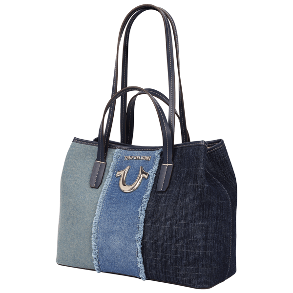 True Religion Frayed Denim Horseshoe Tote With Removable Wristlet