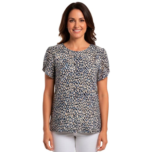 Petite AK Anne Klein Short Tulip Sleeve Abstract Leopard Blouse - image 