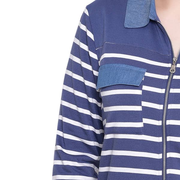 Womens NY Collection Zip Front Stripe French Terry Jacket