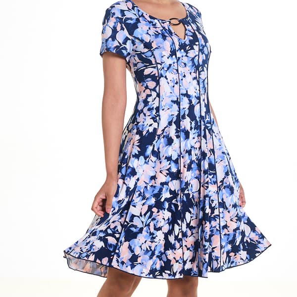Womens Sami & Jo Floral Short Sleeve Hardware A-Line Dress