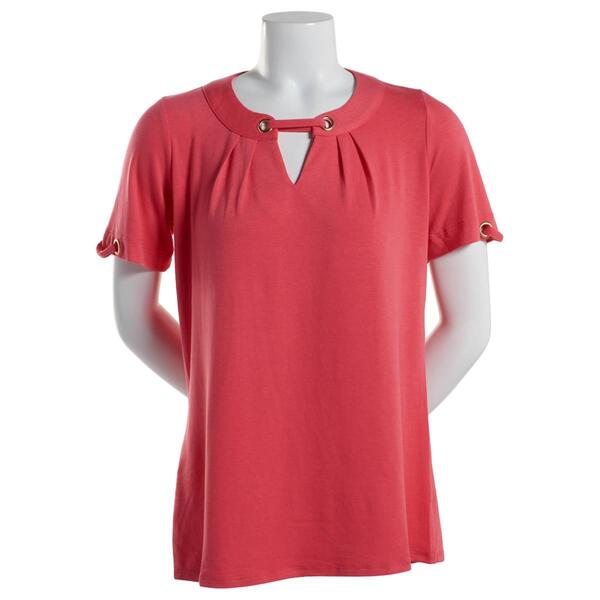Petite Notations Short Sleeve Keyhole Basic Knit Blouse - image 