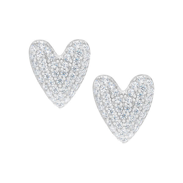 Sterling Silver Cubic Zirconia Heart Pave Stud Earrings - image 