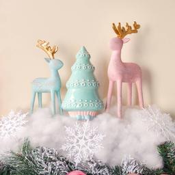 National Tree 9in. Pastel Blue Woodgrain Deer Figurine