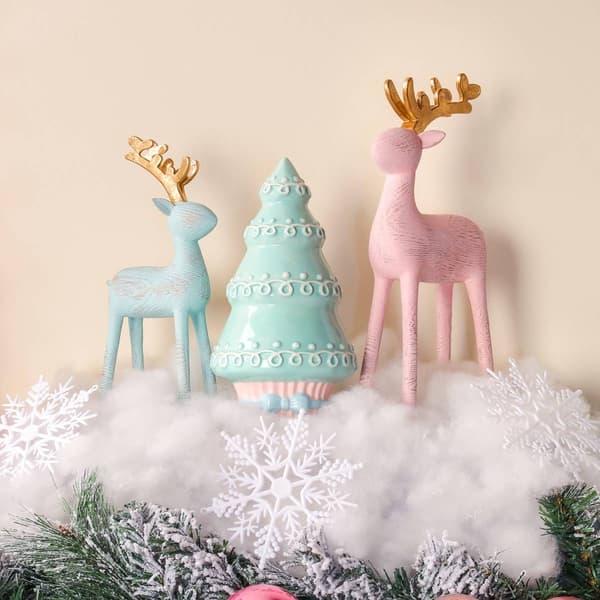 National Tree 9in. Pastel Blue Woodgrain Deer Figurine