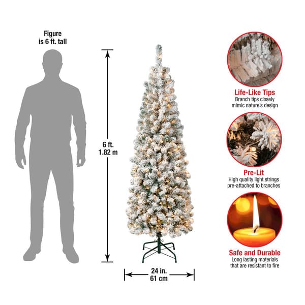 National Tree 6ft. Acacia Pencil Slim Flocked Christmas Tree