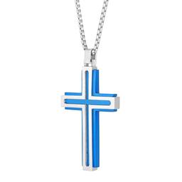 Mens Lynx Stainless Steel with Blue Ion Plating Cross Pendant