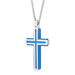 Mens Lynx Stainless Steel with Blue Ion Plating Cross Pendant
