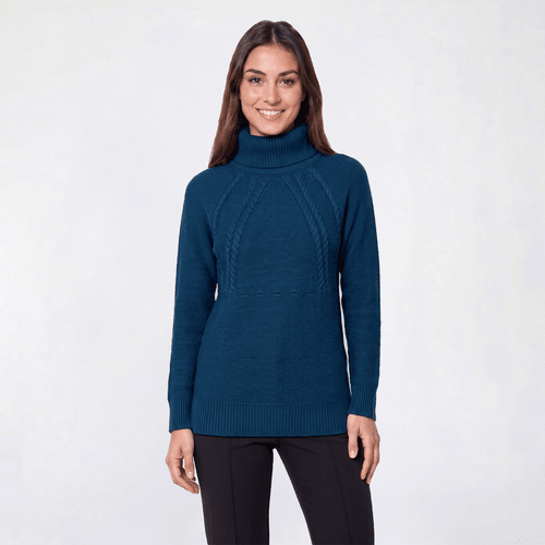 Womens Napa Valley Long Sleeve Cable Yoke Turtleneck Sweater
