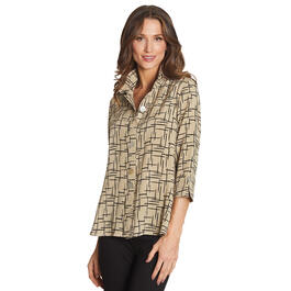 Womens Ali Miles 3/4 Sleeve Grid Print Wire Collar Blouse