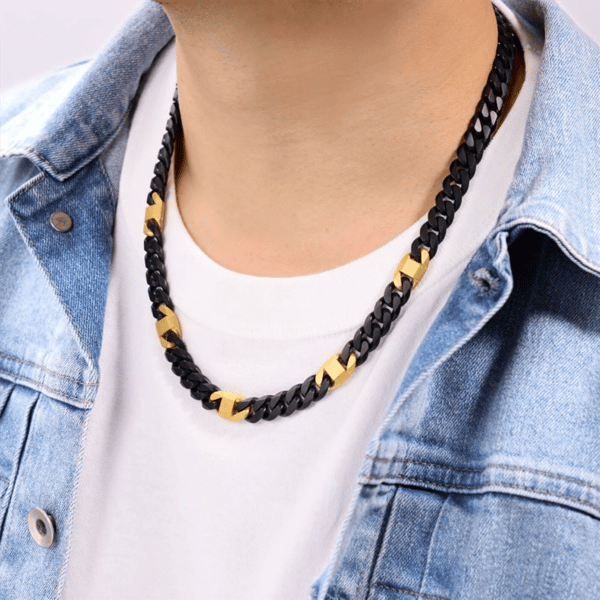 Mens Lynx Stainless Steel Two-tone 8mm Cuban Chain Necklace