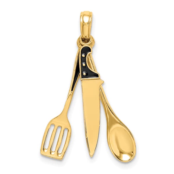 Unisex Gold Classics&#40;tm&#41; 14kt Gold 3D Knife Spoon Spatula Charm - image 