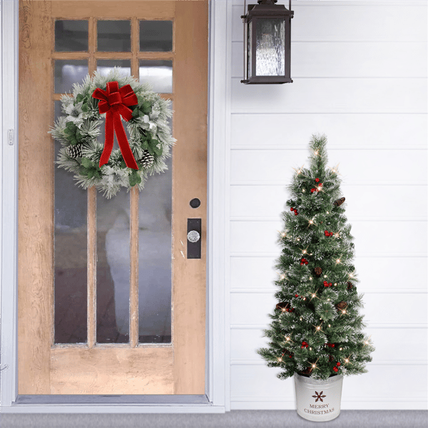 Puleo International 4.5ft. Pre-Lit Potted Pine Christmas Tree