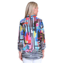 Plus Size Ali Miles 3/4 Sleeve Colorful Circle & Lines Jacket