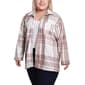 Plus Size NY Collection Brushed Twill Plaid Shacket- Tan/White - image 3