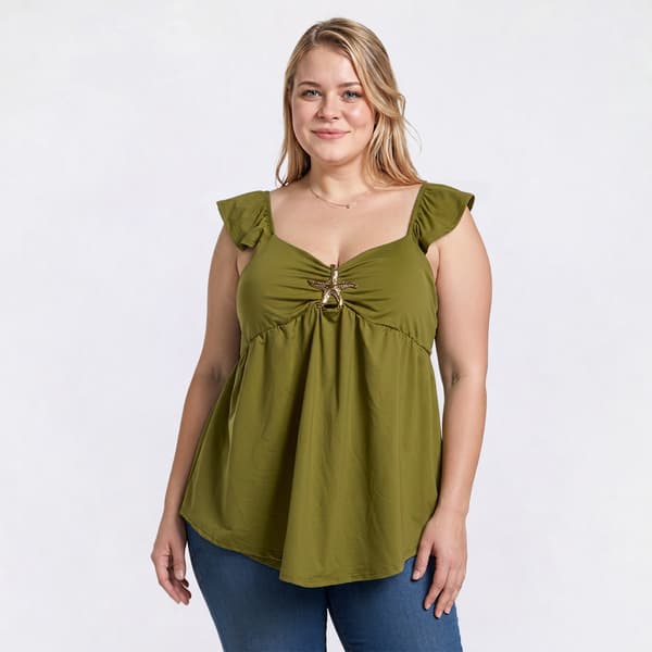 Juniors Plus Derek Heart Fit and Flare Envelope Babydoll Top - image 
