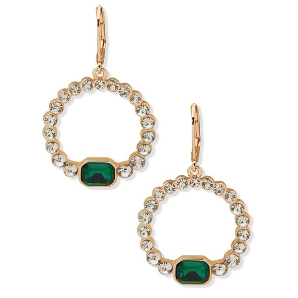 Anne Klein Gold Tone Emerald Crystal Round Drop Earrings - image 