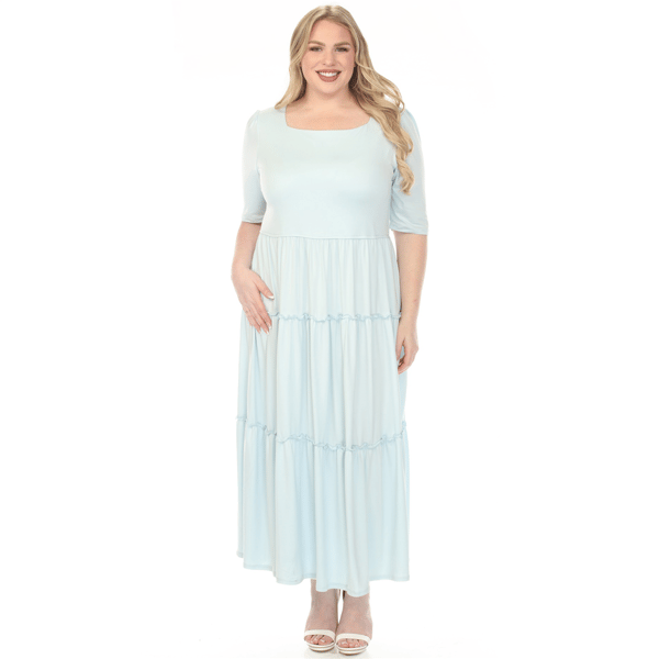Plus Size White Mark Square Neck Short Sleeve Tiered Dress - image 