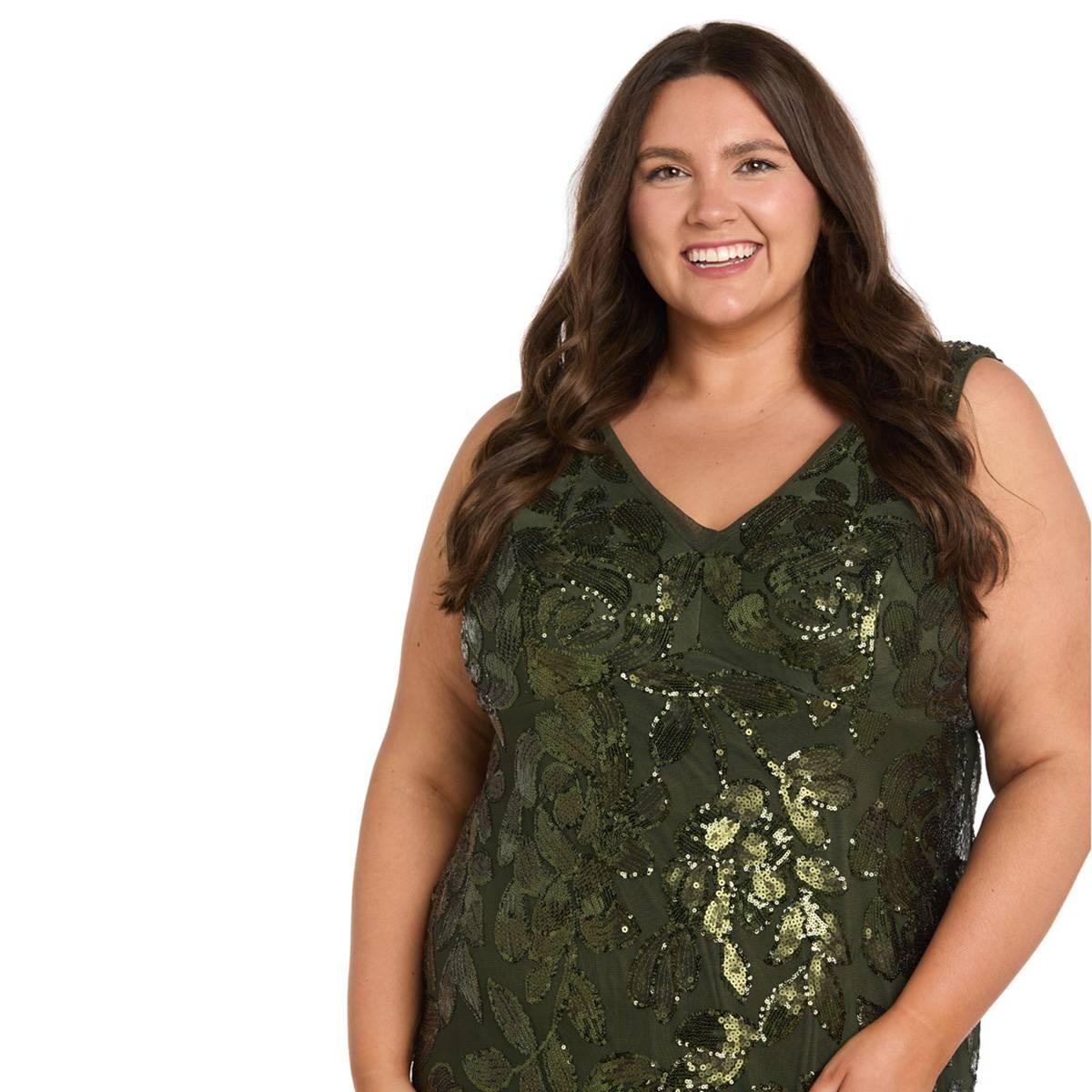 Plus Size R&M Richards Sleeveless V Neck Beaded Godet Gown