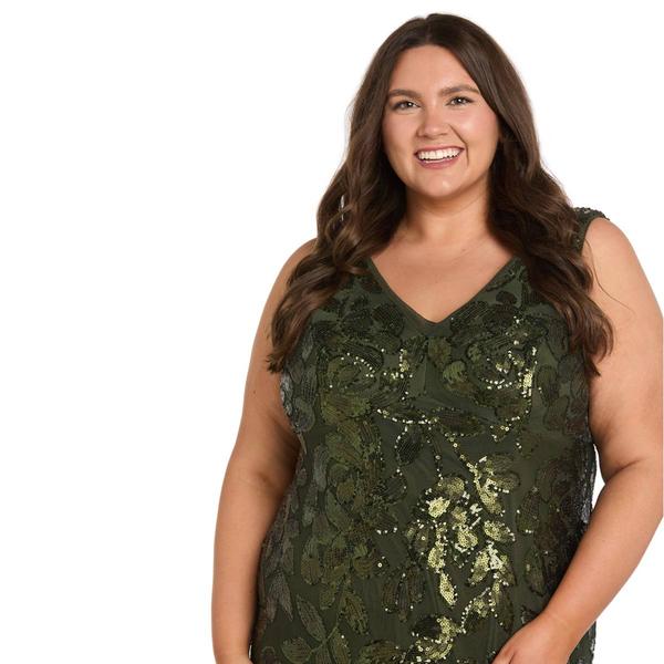Plus Size R&M Richards Sleeveless V Neck Beaded Godet Gown