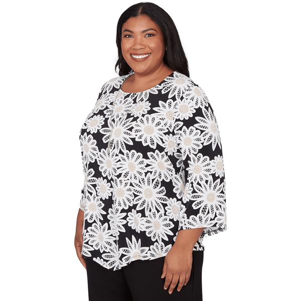 Plus Size Alfred Dunner Classics 3/4 Sleeve Daisy Floral Blouse