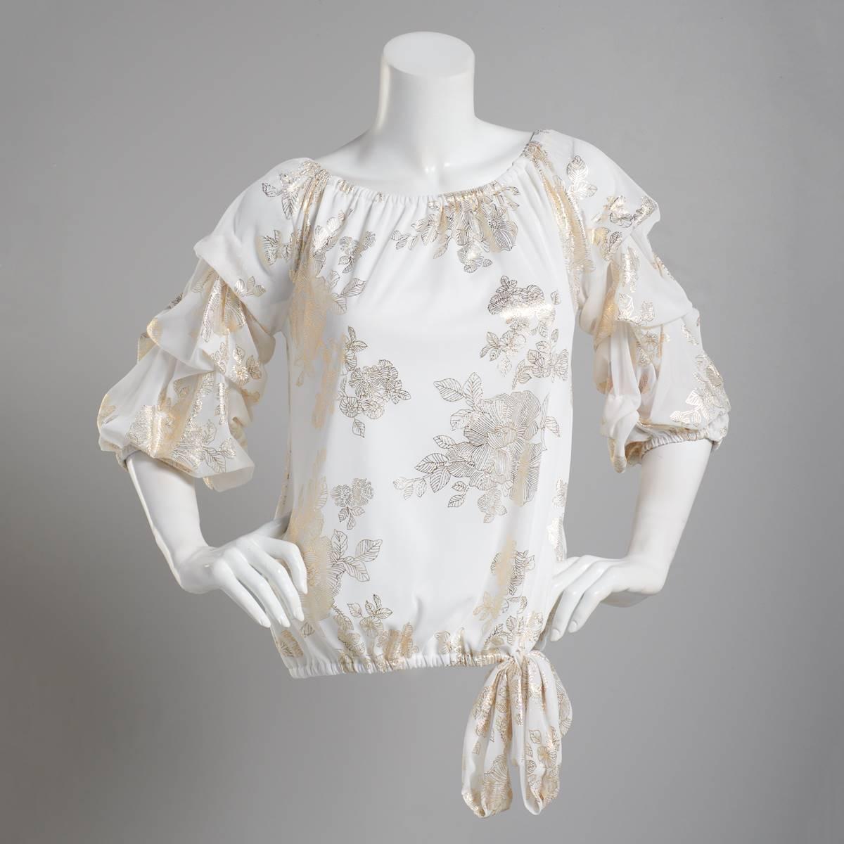 Plus Size MSK Foil Elbow Lantern Sleeve Blouse