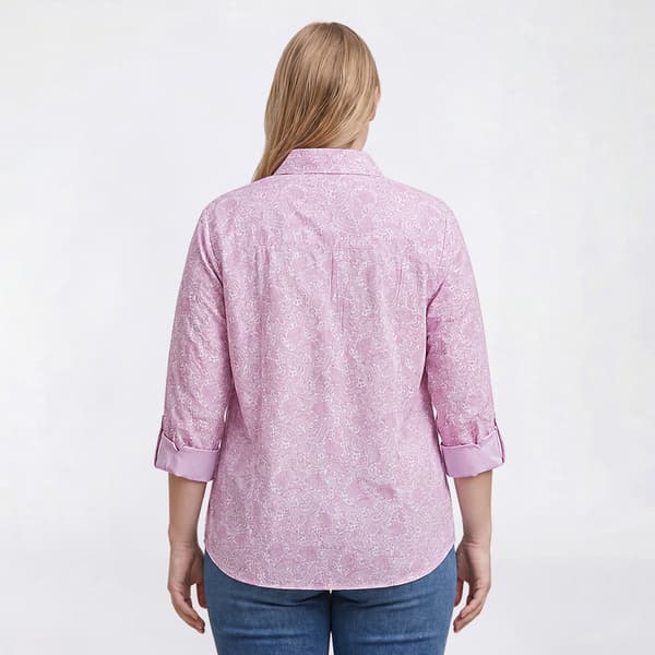 Plus Size Emily Daniels 3/4 Roll Tab Sleeve Paisley Button Down