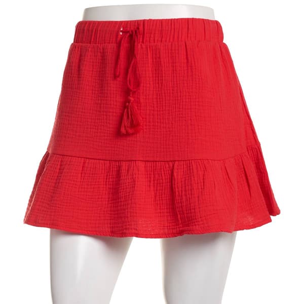 Juniors No Comment Crinkle Tier Mini Skirt with Tassel - image 