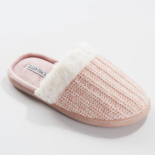 Womens Ellen Tracy Marled Knit Scuff Faux Fur Collar Slippers - image 