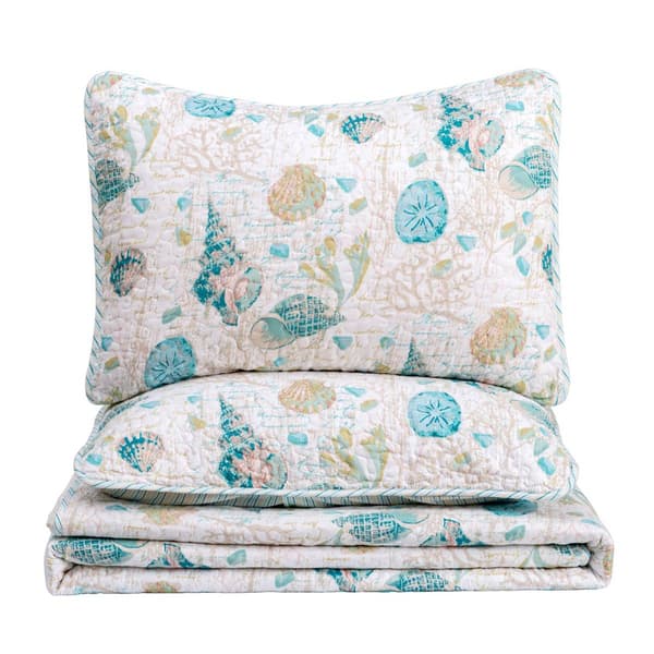 FreshFolds 3pc. Coral Themed Seaside Bedspread Quilt Set