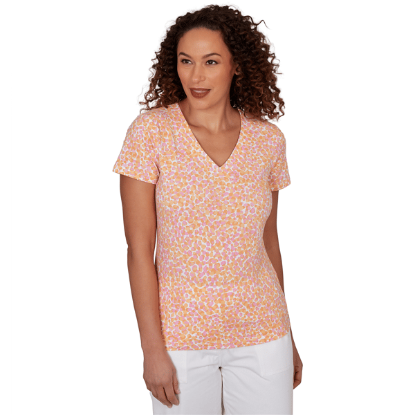Petite Hearts of Palm Printed Essentials V Neck Abstract Dot Tee - image 
