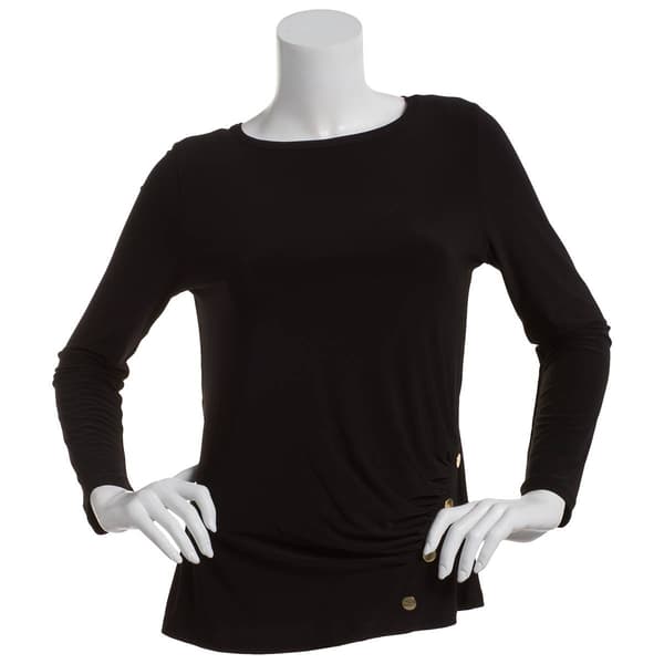 Womens Anne Klein Long Sleeve Side Ruched Button Detail Blouse