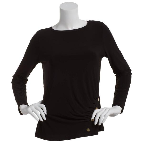 Womens Anne Klein Long Sleeve Side Ruched Button Detail Blouse - image 