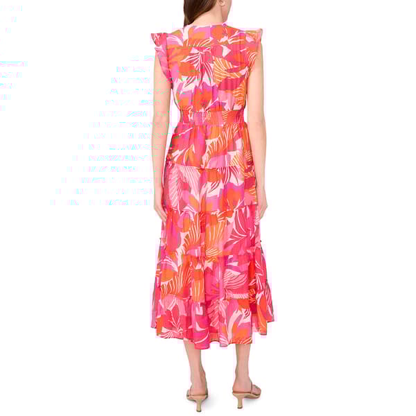Petite MSK Flutter Sleeve V-Neck Tier Floral Midi Dress