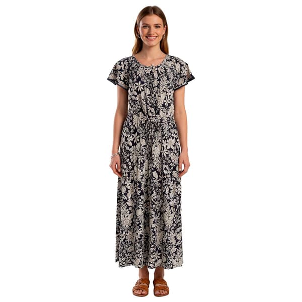 Womens Nautica Flutter Sleeve Floral Tiered Maxi Dress - image 