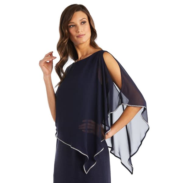 Petite R&M Richards Sheer Asymmetric Poncho Metallic Gown