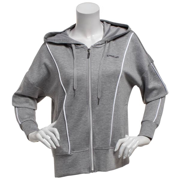 Womens Bebe Sport Drop Shoulder Piping Zipper Front Hoodie