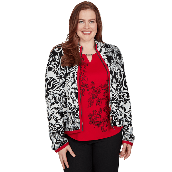 Womens Alfred Dunner Dinner Theater Mixed Motif Sweater Jacket