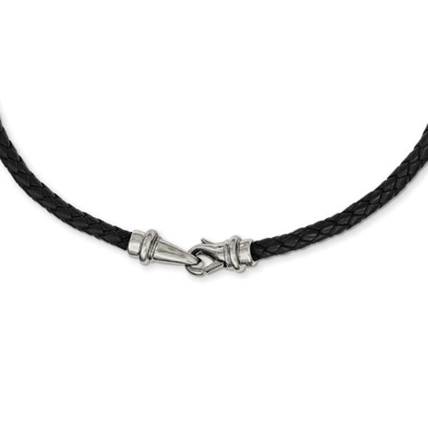 Mens Gentlemen's Classics&#40;tm&#41; Woven Black Leather & Steel Necklace - image 