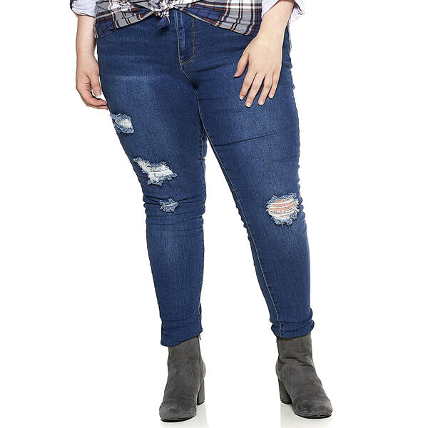 Juniors Plus California Vintage Triple Button High Rise Jeans - image 