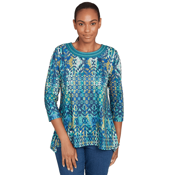 Plus Size Ruby Rd. Fall Flair Embroidered Kaleidoscope Knit Top