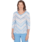 Petites Alfred Dunner St. Augustine Chevron Print Lace Trim Crew - image 1
