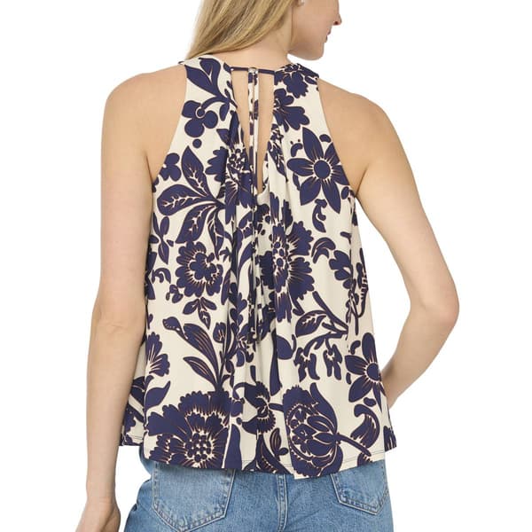 Womens Cece Sleeveless Pleated Neck Floral Blouse
