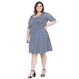 Plus Size 24/7 Comfort Apparel Geometric Knee Length A-Line Dress