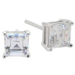 Sterling Silver 5x5mm Square Cubic Zirconia Stud Earrings