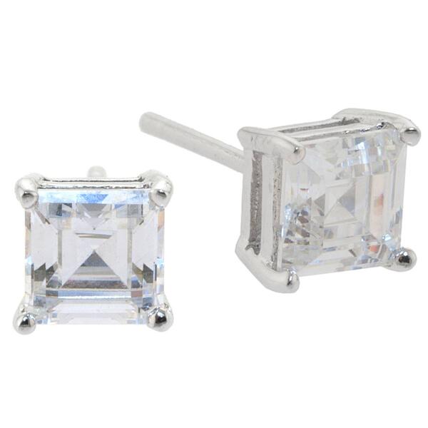 Sterling Silver 5x5mm Square Cubic Zirconia Stud Earrings - image 