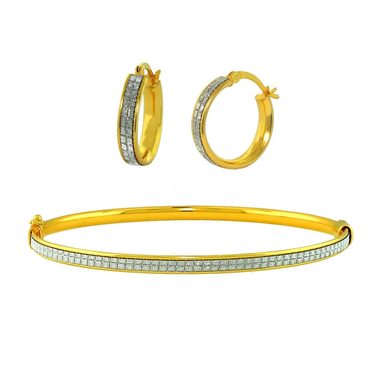 Forever New 18kt. Gold Plated Glitter Bangle & Hoop Earring...