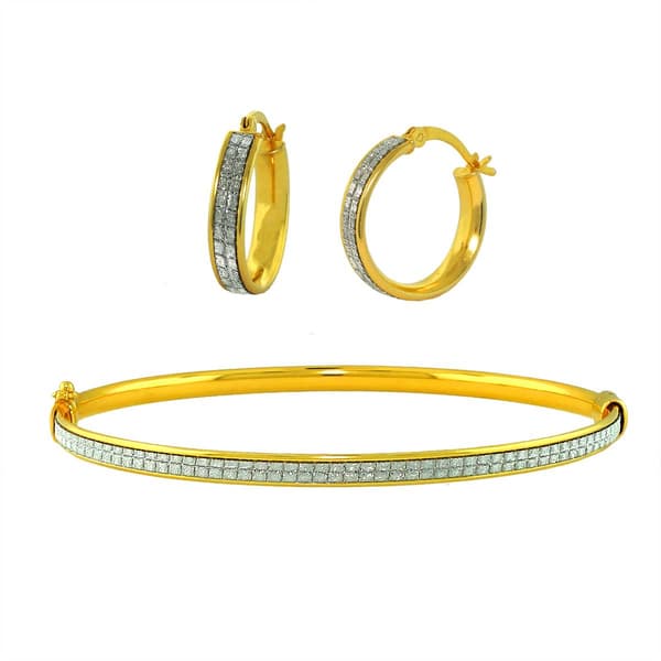 Forever New 18kt. Gold Plated Glitter Bangle & Hoop Earring Set - image 