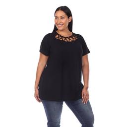 Plus Size White Mark Crisscross Neckline Short Sleeve Tunic