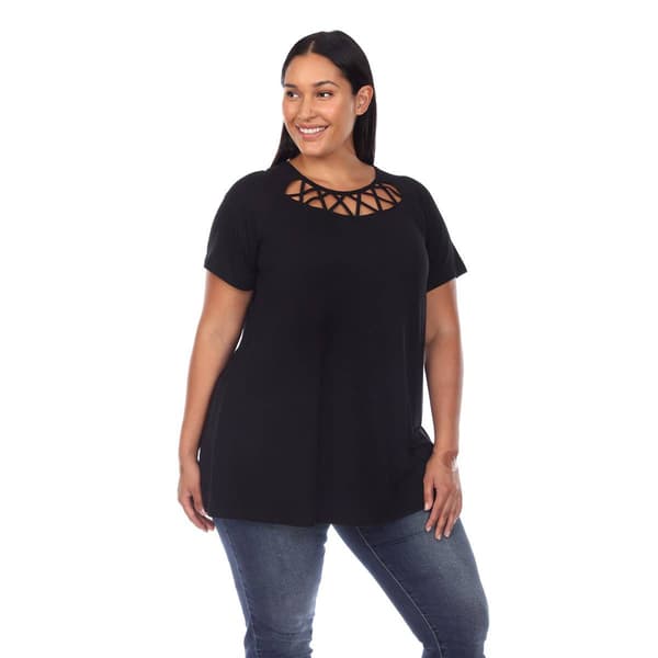 Plus Size White Mark Crisscross Neckline Short Sleeve Tunic
